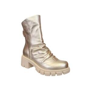 NEW NAKED FEET women's protocol heeled mid shaft boots in gold